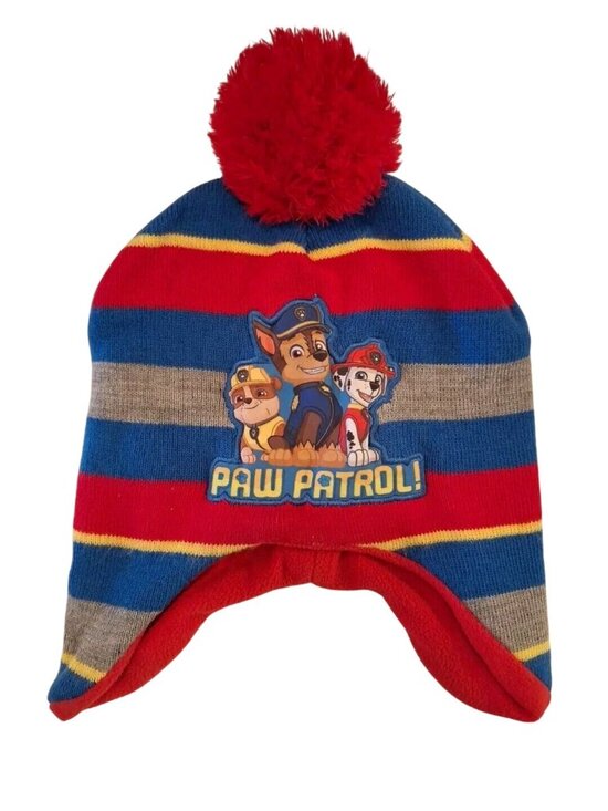 Nickelodeon Other - Paw Patrol Beanie Hat Kids Toddler 2-5T Knit Striped Fleece Lined Pom Pom
